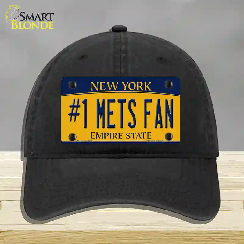 Number 1 Mets Fan Novelty License Plate Hat Tag Unconstructed Cotton / Black