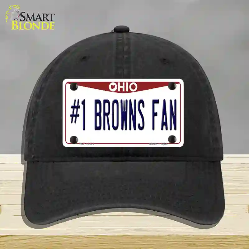 Number 1 Browns Fan Novelty License Plate Hat Tag Unconstructed Cotton / Black