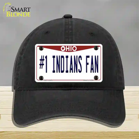 Number 1 Indians Fan Novelty License Plate Hat Tag Unconstructed Cotton / Black