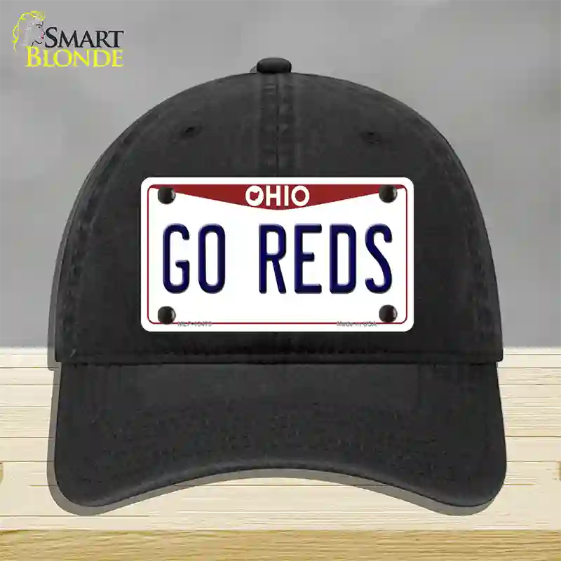 Go Reds Novelty License Plate Hat Tag Unconstructed Cotton / Black