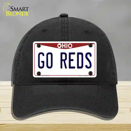 Go Reds Novelty License Plate Hat Tag Unconstructed Cotton / Black