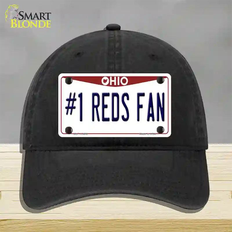 Number 1 Reds Fan Novelty License Plate Hat Tag Unconstructed Cotton / Black