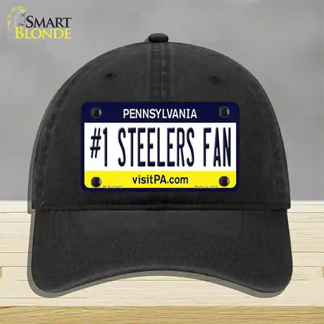 Number 1 Steelers Fan Novelty License Plate Hat Tag Unconstructed Cotton / Black