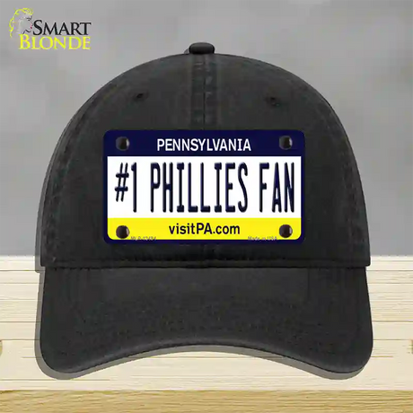 Number 1 Phillies Fan Novelty License Plate Hat Tag Unconstructed Cotton / Black