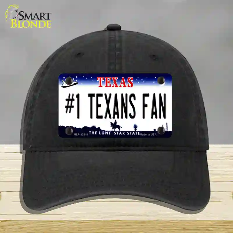 Number 1 Texans Fan Novelty License Plate Hat Tag Unconstructed Cotton / Black