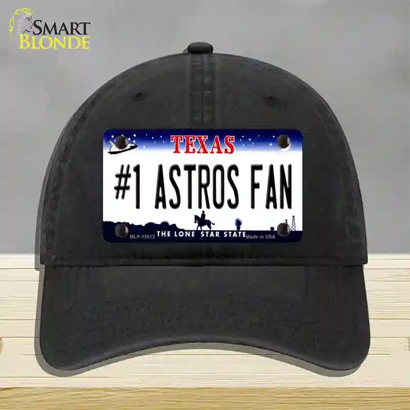 Number 1 Astros Fan Novelty License Plate Hat Tag Unconstructed Cotton / Black