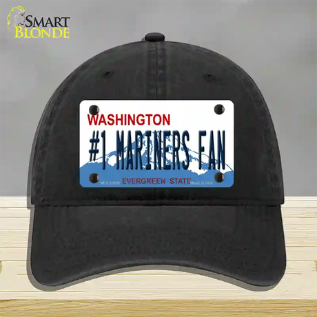 Number 1 Mariners Fan Novelty License Plate Hat Tag Unconstructed Cotton / Black