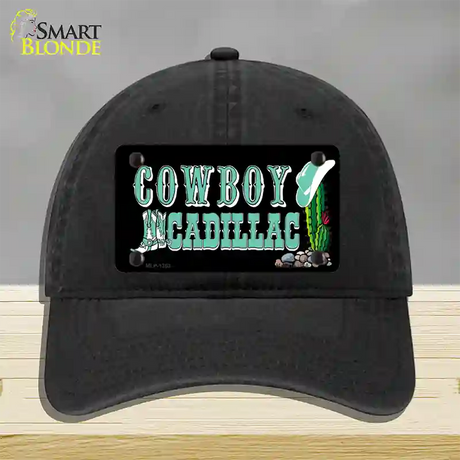 Cowboy Cadillac Novelty License Plate Hat Unconstructed Cotton / Black