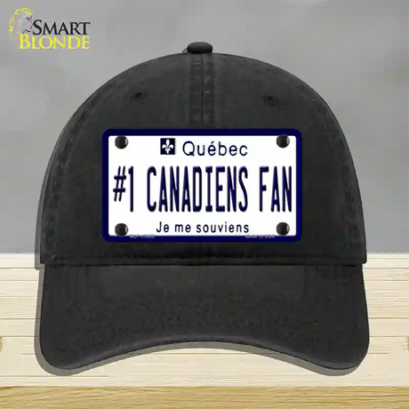 Number 1 Canadiens Fan Novelty License Plate Hat Tag Unconstructed Cotton / Black