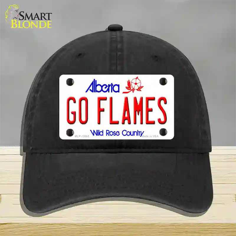 Go Flames Novelty License Plate Hat Tag Unconstructed Cotton / Black