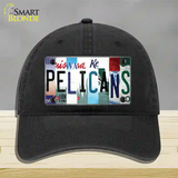 Pelicans Strip Art Novelty License Plate Hat Tag Unconstructed Cotton / Black