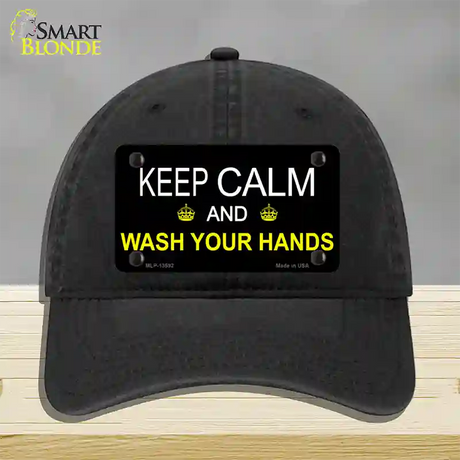 Keep Calm Wash Your Hands Novelty License Plate Hat Tag Unconstructed Cotton / Black