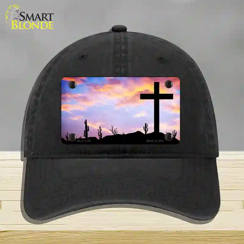 Cross Sunrise Photograph Novelty License Plate Hat Unconstructed Cotton / Black