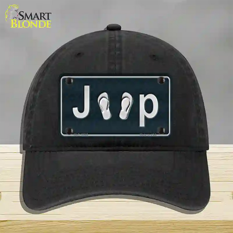 J**P Flipflop Novelty License Plate Hat Tag Unconstructed Cotton / Black