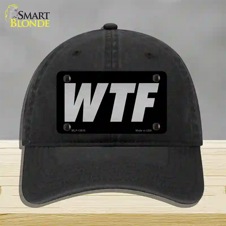 WTF Black Novelty License Plate Hat Tag Unconstructed Cotton / Black