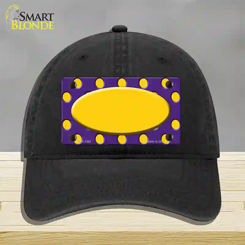 Yellow Purple Polka Dot Center Oval Novelty License Plate Hat Unconstructed Cotton / Black