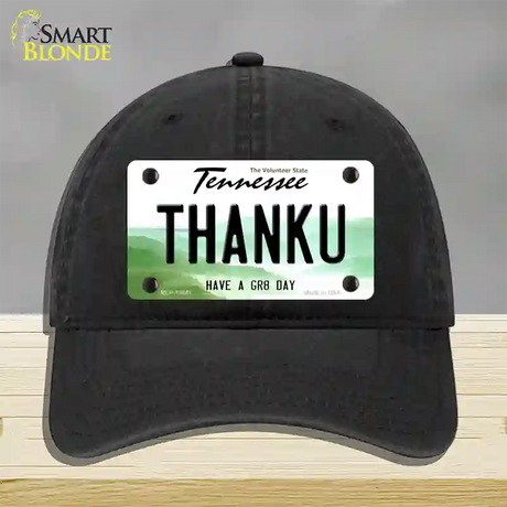 Thank You Novelty License Plate Hat Tag Unconstructed Cotton / Black