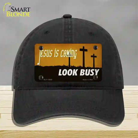 Jesus Is Coming Novelty License Plate Hat Tag Unconstructed Cotton / Black