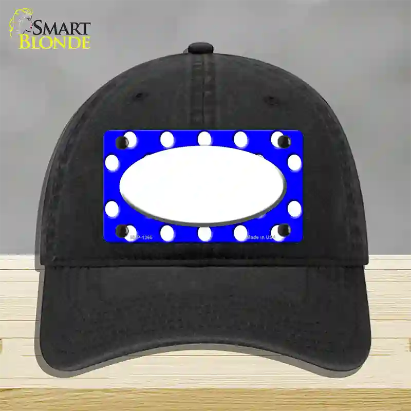 White Royal Blue Polka Dot Center Oval Novelty License Plate Hat Unconstructed Cotton / Black