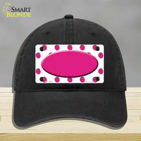 Hot Pink White Polka Dot Center Oval Novelty License Plate Hat Unconstructed Cotton / Black