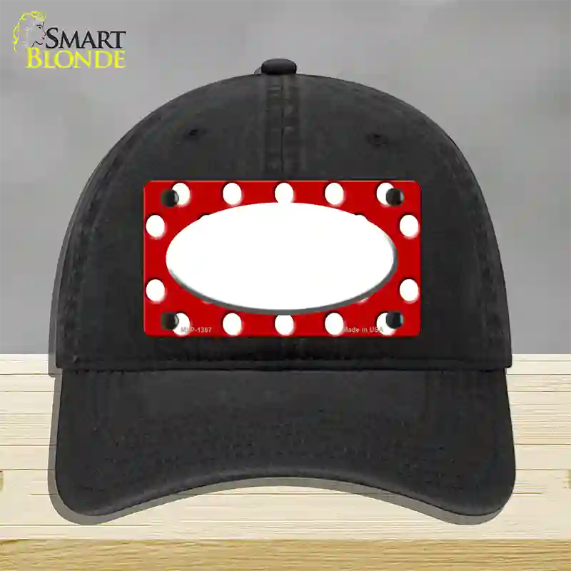 White Red Polka Dot Center Oval Novelty License Plate Hat Unconstructed Cotton / Black