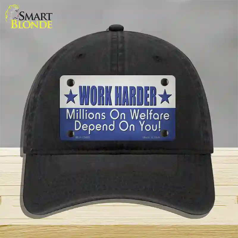 Welfare Depends On You Novelty License Plate Hat Tag Unconstructed Cotton / Black