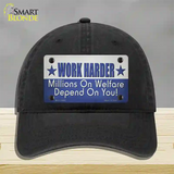 Welfare Depends On You Novelty License Plate Hat Tag Unconstructed Cotton / Black