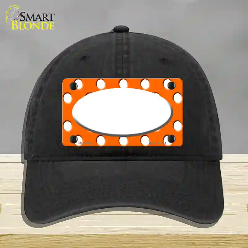 White Orange Polka Dots Center Oval Novelty License Plate Hat Unconstructed Cotton / Black