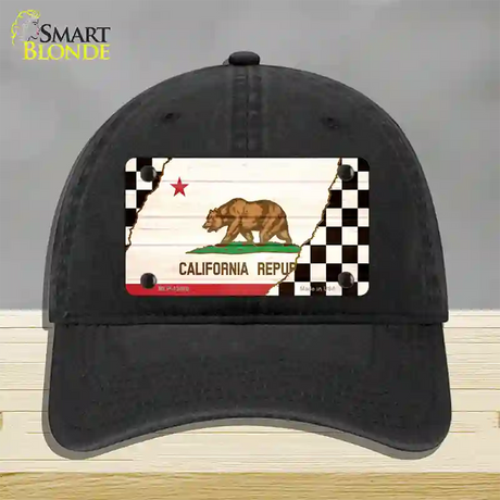 California Racing Flag Novelty License Plate Hat Tag Unconstructed Cotton / Black