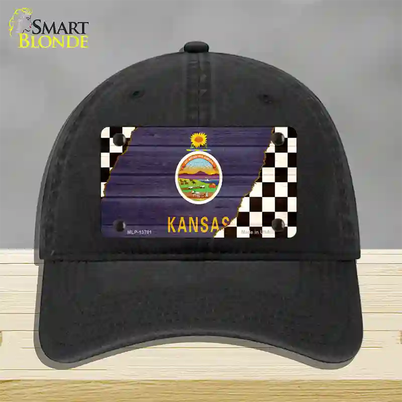 Kansas Racing Flag Novelty License Plate Hat Tag Unconstructed Cotton / Black