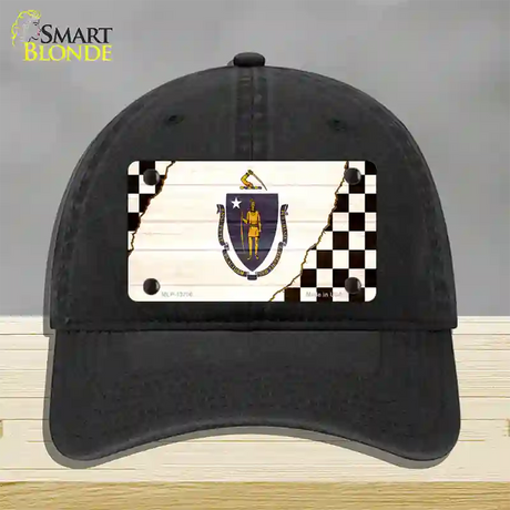 Massachusetts Racing Flag Novelty License Plate Hat Tag Unconstructed Cotton / Black