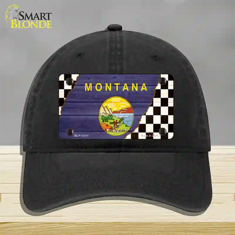 Montana Racing Flag Novelty License Plate Hat Tag Unconstructed Cotton / Black