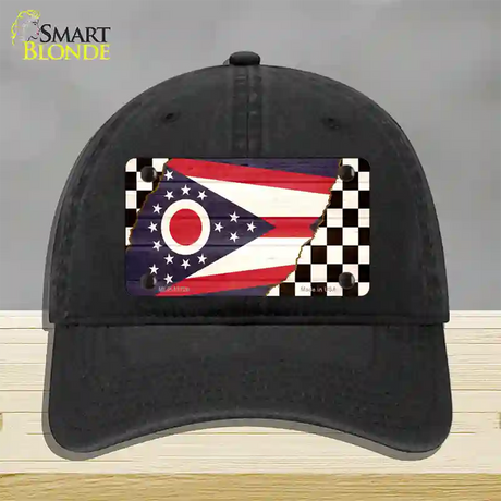 Ohio Racing Flag Novelty License Plate Hat Tag Unconstructed Cotton / Black