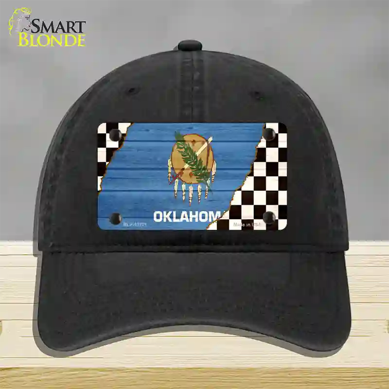 Oklahoma Racing Flag Novelty License Plate Hat Tag Unconstructed Cotton / Black