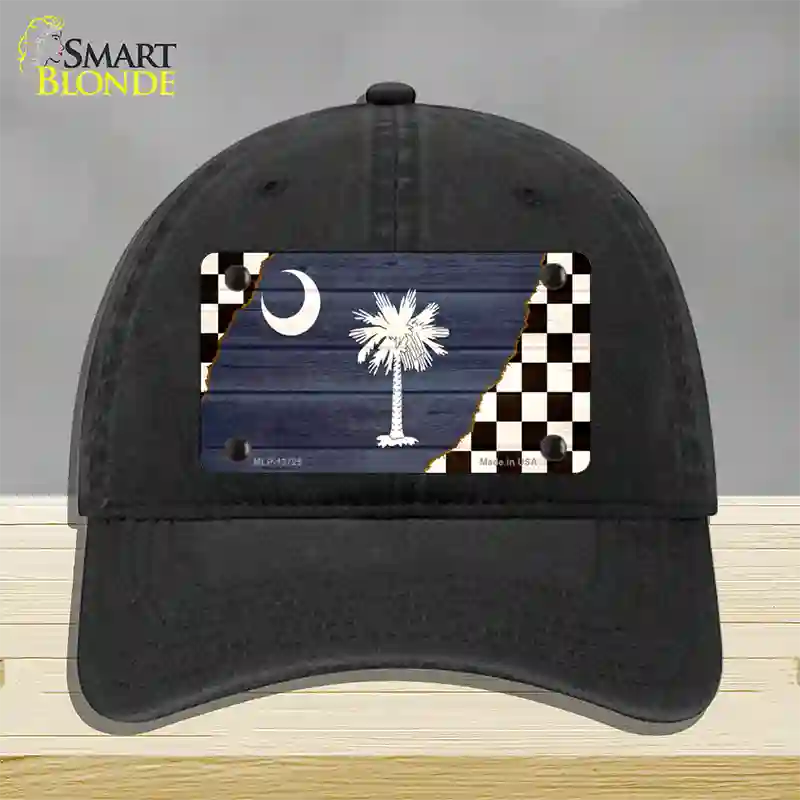 South Carolina Racing Flag Novelty License Plate Hat Tag Unconstructed Cotton / Black