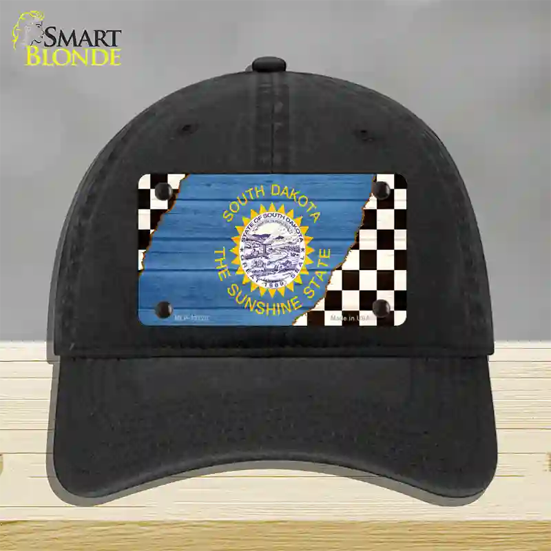 South Dakota Racing Flag Novelty License Plate Hat Tag Unconstructed Cotton / Black