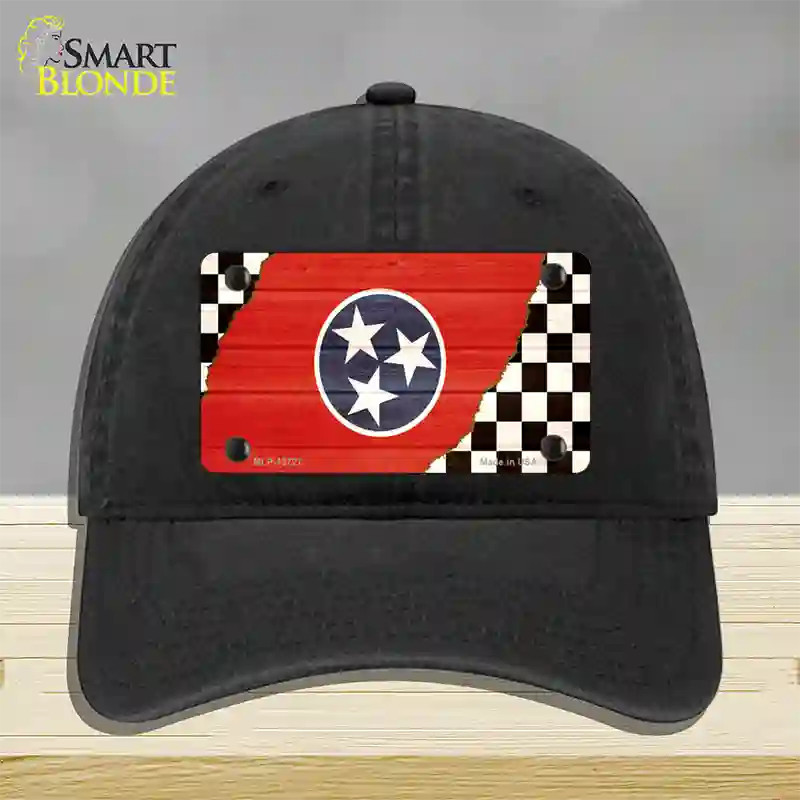 Tennessee Racing Flag Novelty License Plate Hat Tag Unconstructed Cotton / Black