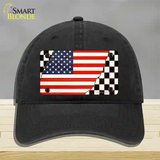 USA Racing Flag Novelty License Plate Hat Tag Unconstructed Cotton / Black