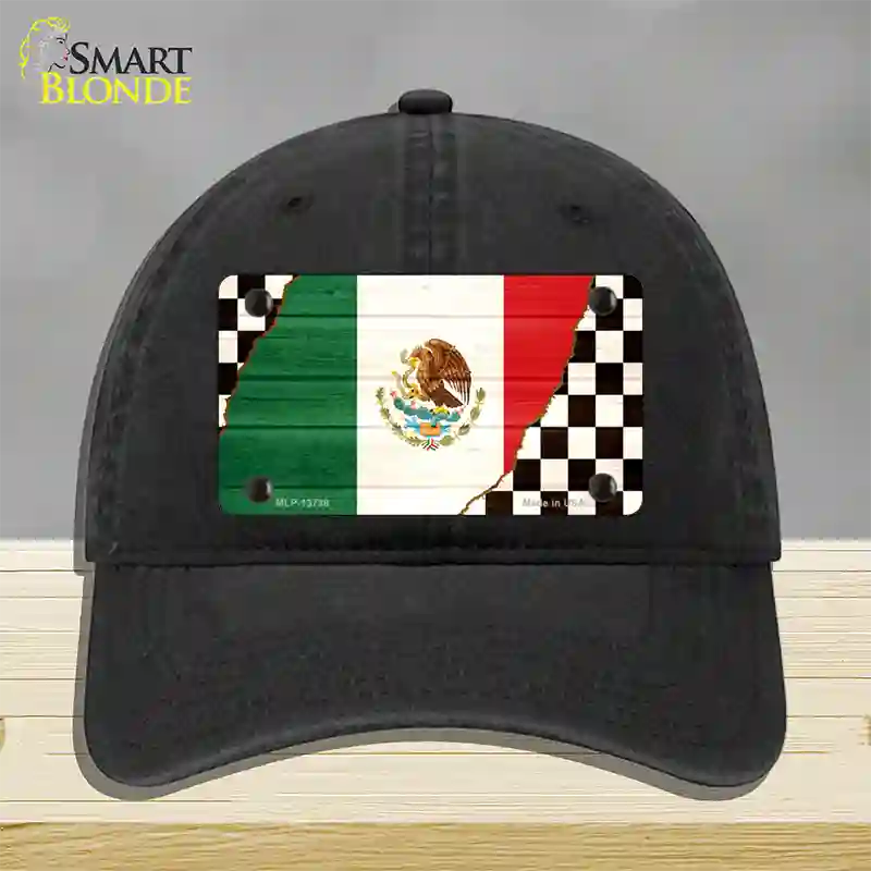 Mexico Racing Flag Novelty License Plate Hat Tag Unconstructed Cotton / Black