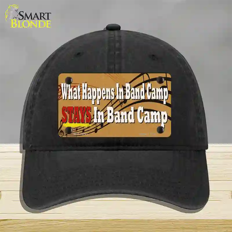 What Happens In Band Camp Novelty License Plate Hat Tag Unconstructed Cotton / Black