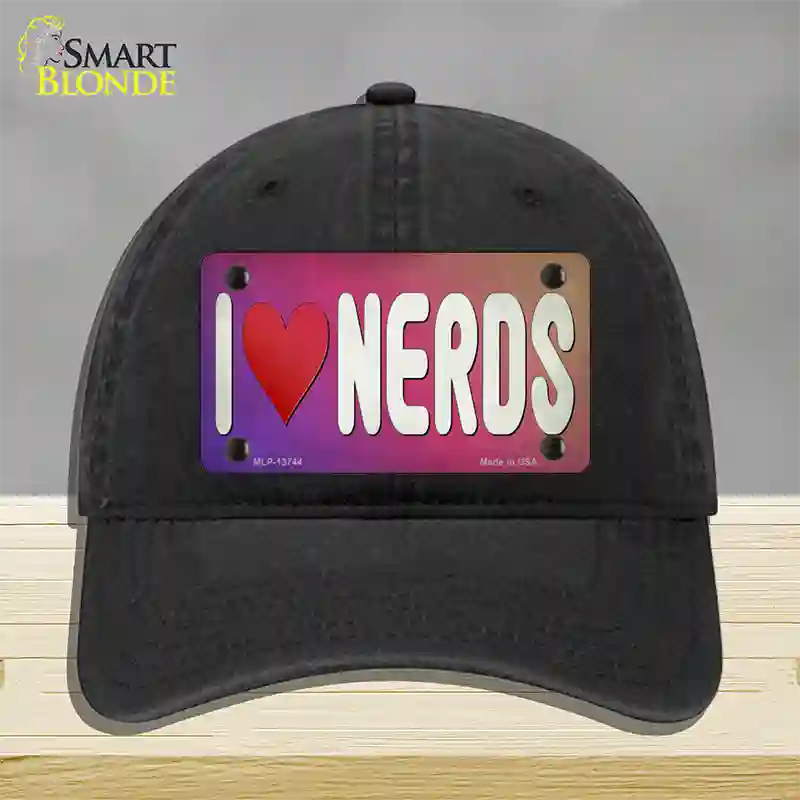 I Love Nerds Novelty License Plate Hat Tag Unconstructed Cotton / Black