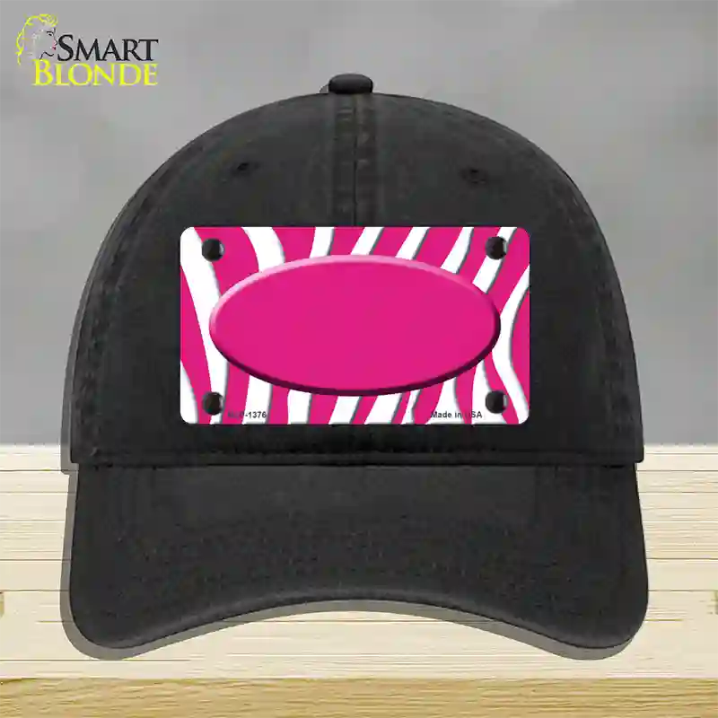 Hot Pink White Zebra Center Oval Novelty License Plate Hat Unconstructed Cotton / Black