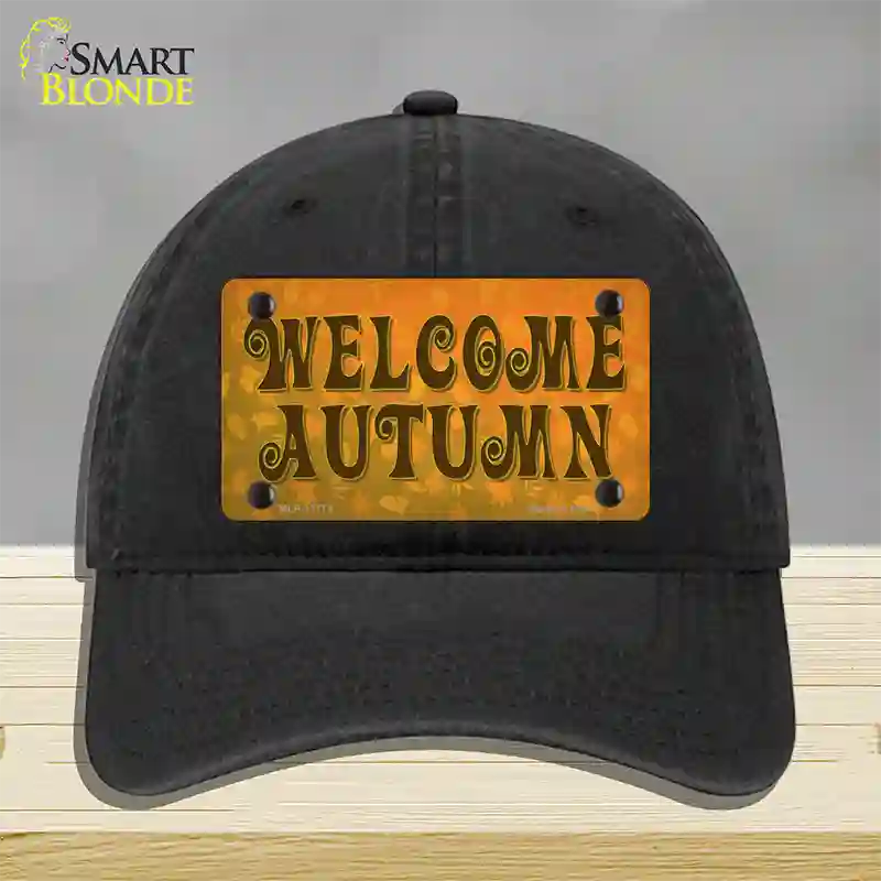 Welcome Autumn Novelty License Plate Hat Tag Unconstructed Cotton / Black