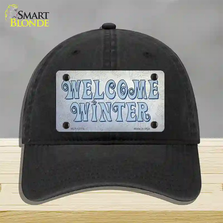 Welcome Winter Novelty License Plate Hat Tag Unconstructed Cotton / Black