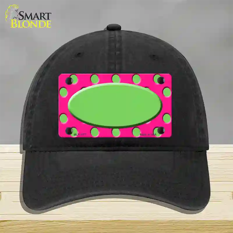 Lime Green Pink Polka Dot Lime Green Center Oval Novelty License Plate Hat Unconstructed Cotton / Black