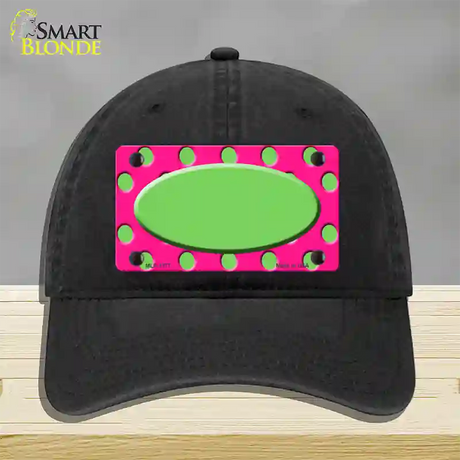 Lime Green Pink Polka Dot Lime Green Center Oval Novelty License Plate Hat Unconstructed Cotton / Black