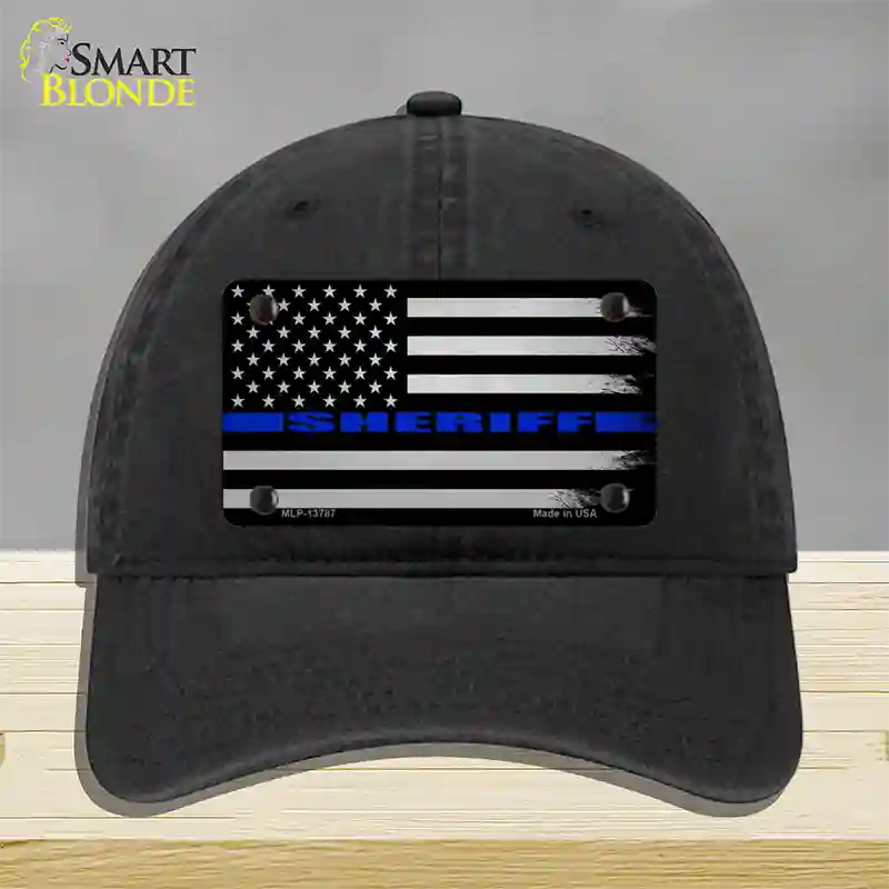 Sheriff Blue Flag Novelty License Plate Hat Tag Unconstructed Cotton / Black