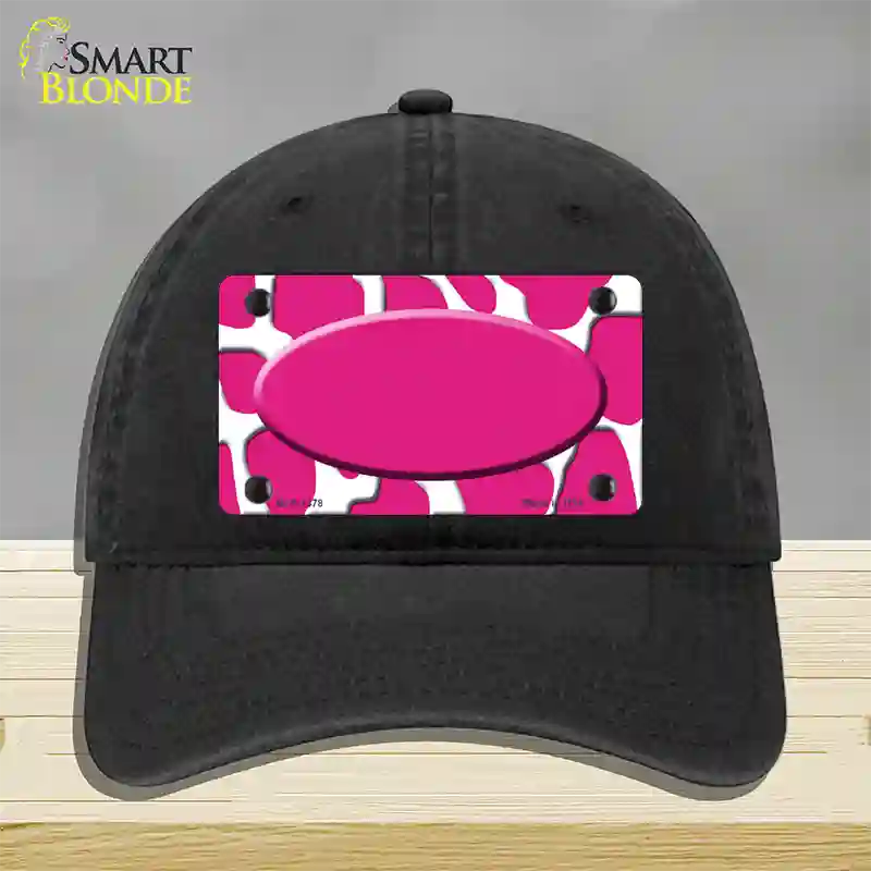 Pink White Giraffe Center Oval Novelty License Plate Hat Unconstructed Cotton / Black