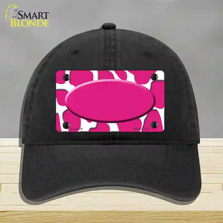 Pink White Giraffe Center Oval Novelty License Plate Hat Unconstructed Cotton / Black