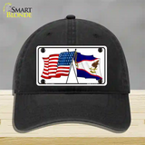 American Samoa USA Crossed Flags Novelty License Plate Hat Tag Unconstructed Cotton / Black